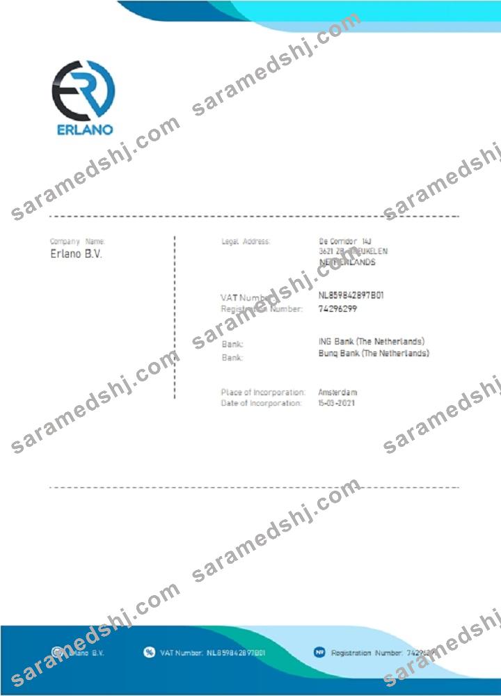 Netherlands ERLANO B. V. company payment invoice